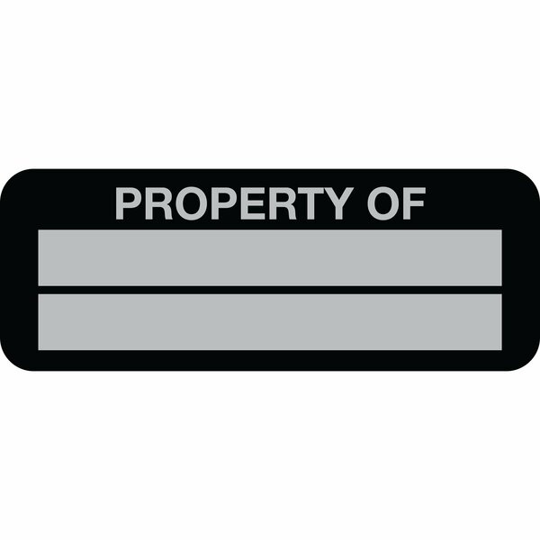 Lustre-Cal Property ID Label PROPERTY OF 5 Alum Black 2in x 0.75in  2 Blank # Pads, 100PK 253740Ma2K0000